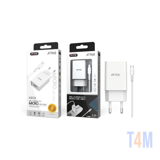 ADAPTADOR DE CARREGAMENTO COM MICRO CABO 2.4A MTK BRANCO